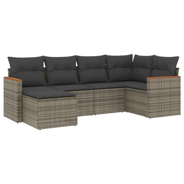 vidaXL 6-delige Loungeset met kussens poly rattan grijs