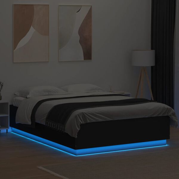 vidaXL Bedframe met LED-verlichting bewerkt hout zwart 160x200 cm