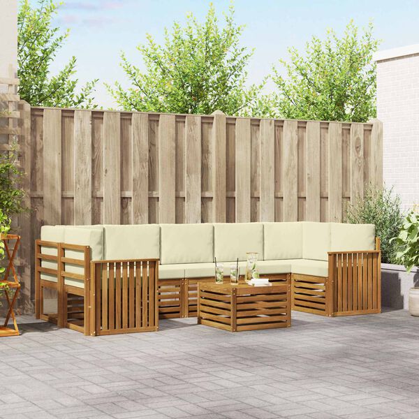 vidaXL Buiten bankenset 8 pcs Natuurlijk en Cr&egrave;me Massief Acaciahout