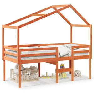 vidaXL Hoogslaper met dak massief grenenhout wasbruin 90x190 cm