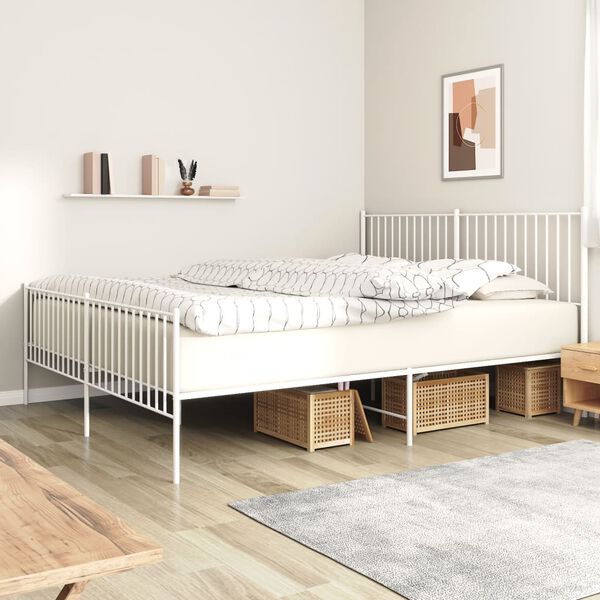 vidaXL Bedframe met hoofd- en voeteneinde metaal wit 180x200 cm