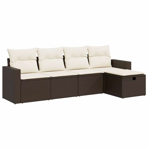 vidaXL 5-delige Loungeset met kussens poly rattan bruin
