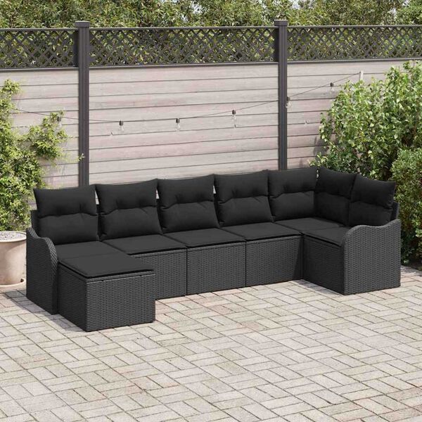 vidaXL Tuin Sofa Set met kussen 7 pcs Zwart Poly riet