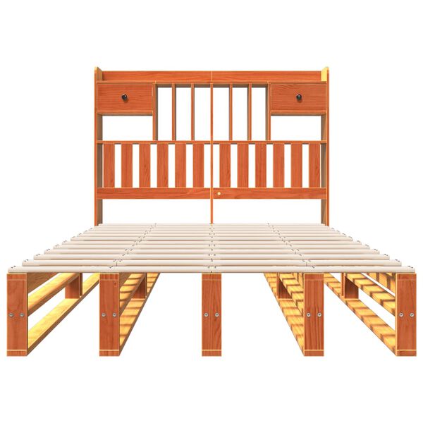 vidaXL Bed met boekenkast zonder matras grenenhout wasbruin 135x190 cm