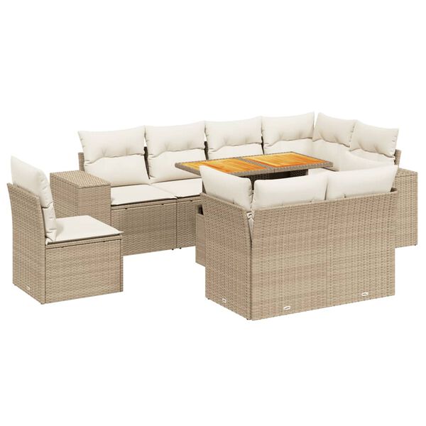 vidaXL 9-delige Loungeset met kussens poly rattan beige