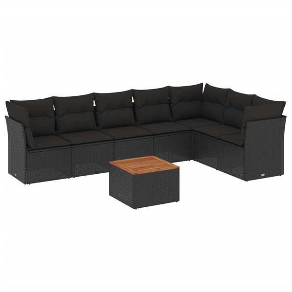 vidaXL 8-delige Loungeset met kussens poly rattan zwart