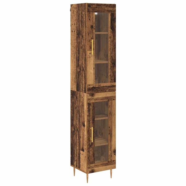 vidaXL Hoge kast 2 pcs Oud Hout Glas