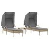 vidaXL Ligbedden 2 st met luifels en tafel poly rattan beige