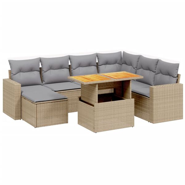 vidaXL 8-delige Loungeset met kussens poly rattan beige