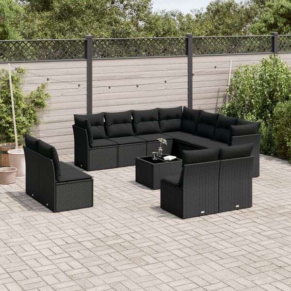 vidaXL 12-delige Loungeset met kussens poly rattan zwart