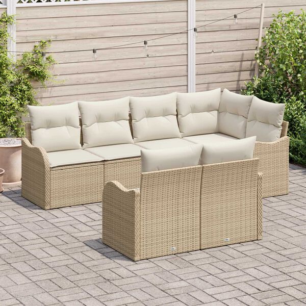 vidaXL Tuin Sofa Set met kussen met opslag 7 pcs Beige Poly riet