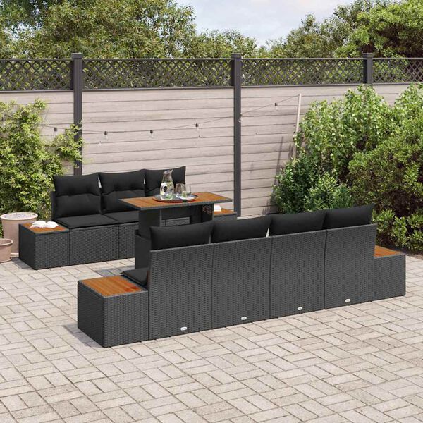 vidaXL Tuin Sofa Set met kussen 8 pcs Zwart Poly riet