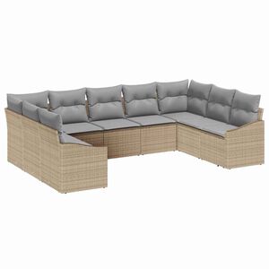 vidaXL Bankstel met kussen 9 pcs Beige poly rattan