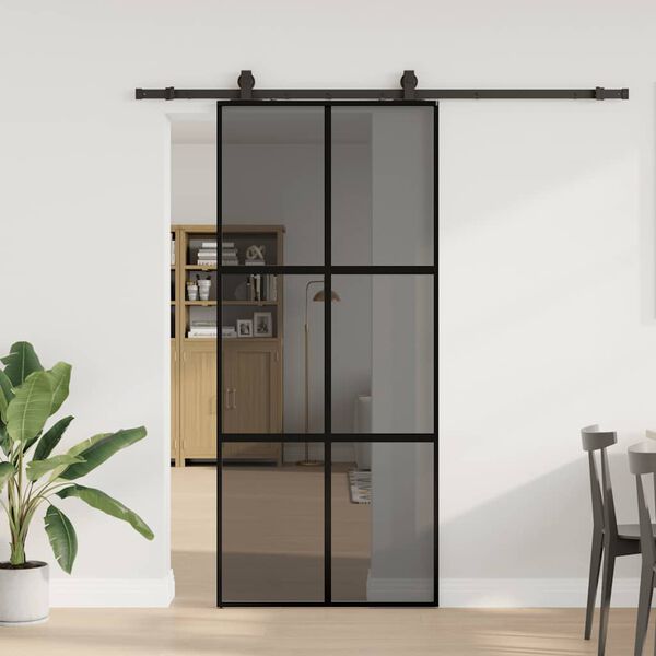 vidaXL Schuifdeur met beslagset 90x205 cm gehard glas zwart