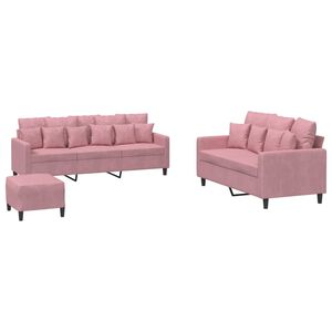 vidaXL 3-delige Loungeset met kussens fluweel roze