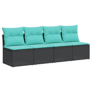 vidaXL Tuinbank 4-zits met kussens poly rattan zwart