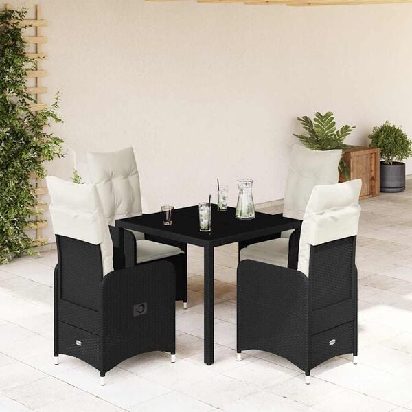 vidaXL 5-delige Bistroset met kussens poly rattan zwart
