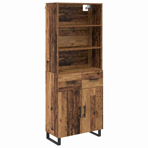 vidaXL Hoge kast met lade Oudhout 69,5 x 34 x 180 cm Bewerkt hout