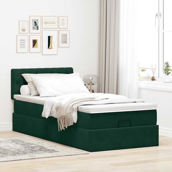 vidaXL Ottoman bed met matras 90x200cm fluweel donkergroen