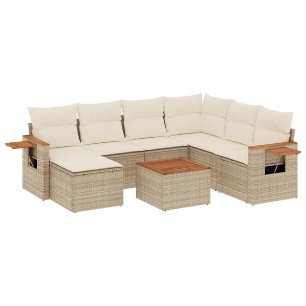 vidaXL 8-delige Loungeset met kussens poly rattan beige