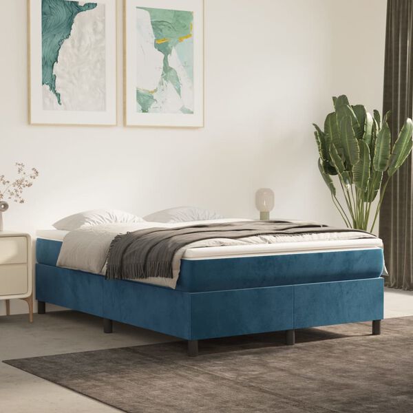 vidaXL Boxspring met matras fluweel donkerblauw 140x200 cm