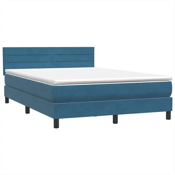 vidaXL Boxspring met matras fluweel donkerblauw 140x210 cm