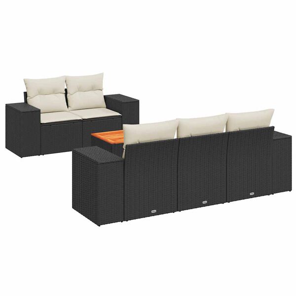 vidaXL 6-delige Loungeset met kussens poly rattan zwart