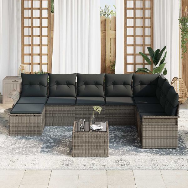 vidaXL Tuin Sofa Set met kussen met opslag 9 pcs Zwart Poly riet