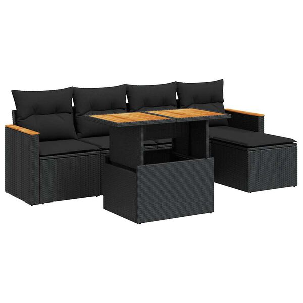 vidaXL 6-delige Loungeset met kussens poly rattan acacia zwart