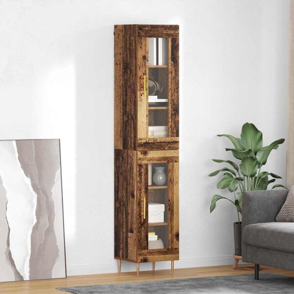 vidaXL Hoge kast 2 pcs Oud Hout Glas