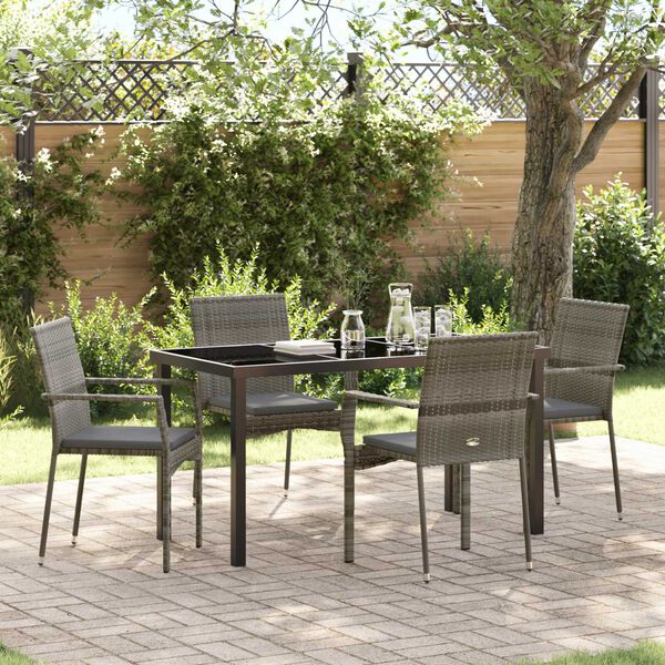 vidaXL Tuin eettafelset met kussen 5 pcs Grijs poly rattan