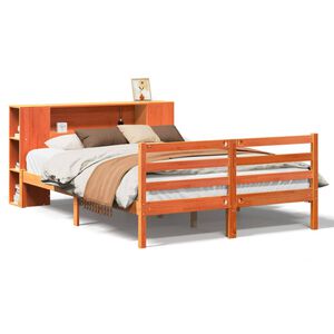 vidaXL Bed met boekenkast zonder matras grenenhout wasbruin 140x190 cm