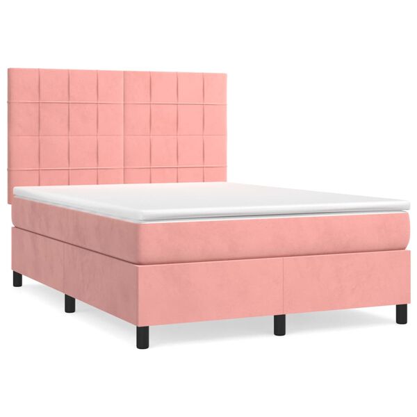 vidaXL Boxspring met matras fluweel roze 140x190 cm