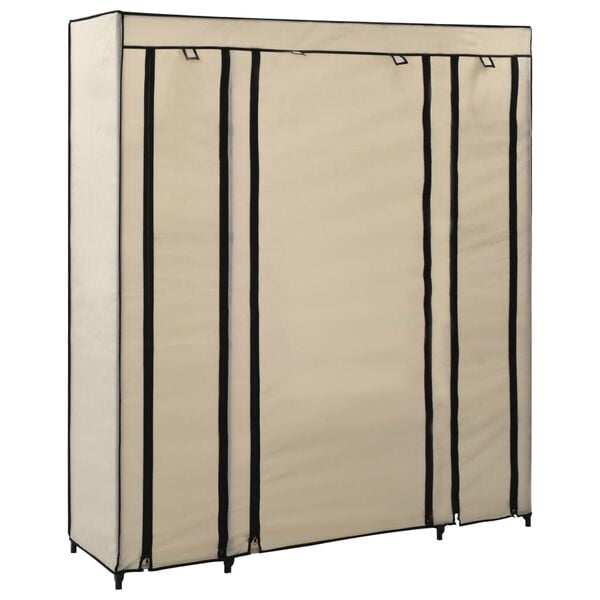 vidaXL Kledingkast met vakken en stangen 150x45x176 cm stof crème