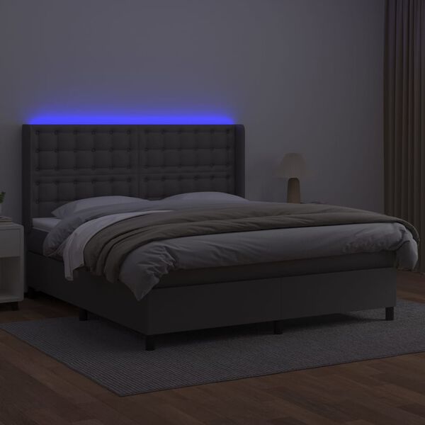 vidaXL Boxspring met matras en LED kunstleer grijs 160x200 cm