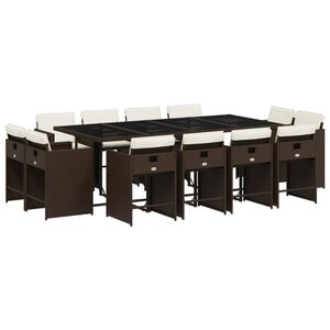vidaXL 13-delige Tuinset met kussens poly rattan bruin
