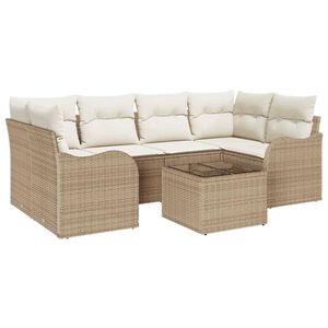 vidaXL Tuin Sofa Set 7 pcs Beige en Cr&egrave;me Poly rattan, staal en glas