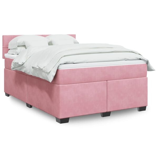 vidaXL Boxspring met matras fluweel roze 160x200 cm