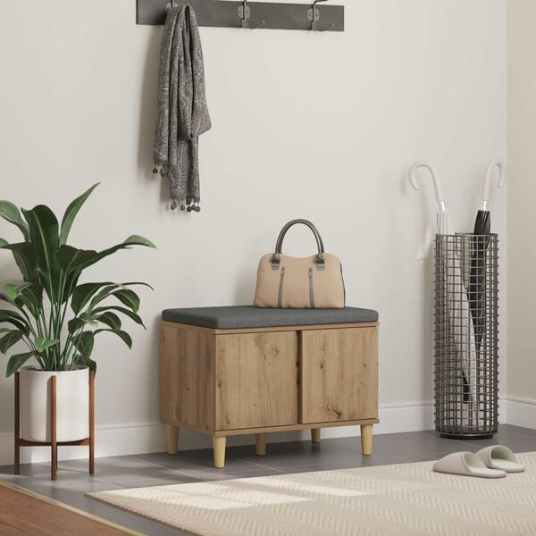 vidaXL Halbank met kussen met opslag Artisan Eiken 60 x 38 x 46 cm