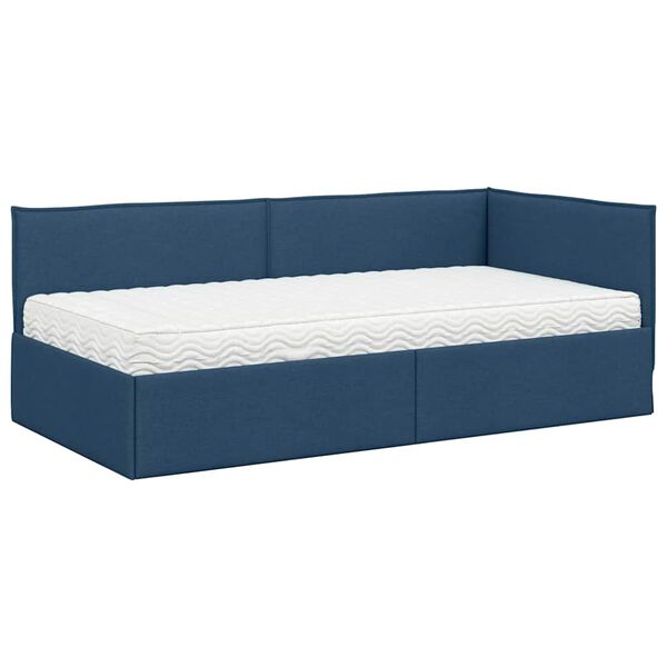 vidaXL Hoekbedframe met Matras met hoofdeinde 2 pcs Blauw Fluweel