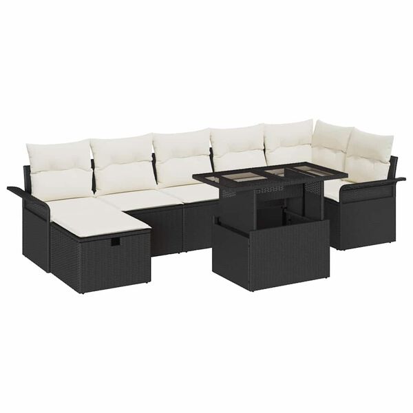 vidaXL Tuin Sofa Set met kussen met opslag 8 pcs Zwart Poly riet