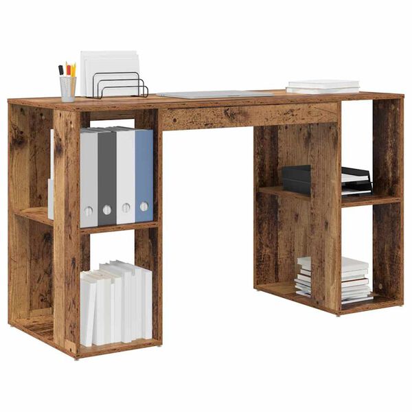 vidaXL Bureau met plank Oud Hout 130 x 50.5 x 75 cm Bewerkt hout