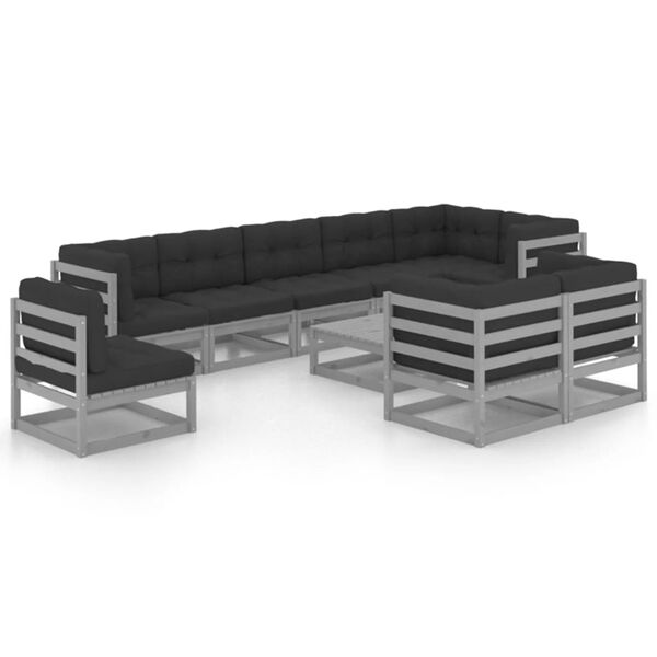 vidaXL 10-delige Loungeset met kussens massief grenenhout