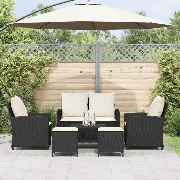 vidaXL 6-delige Loungeset met kussens poly rattan zwart