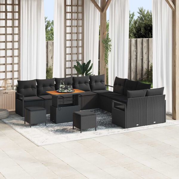 vidaXL Tuin Sofa Set met kussen met opslag met kussen 13 pcs Zwart