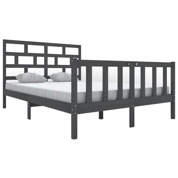 vidaXL Bedframe massief grenenhout grijs 150x200 cm