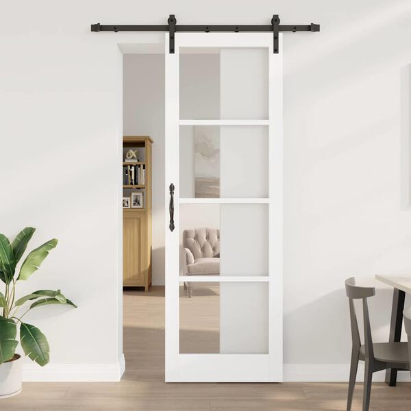 vidaXL Schuifdeur ORKDAL Wit 78 x 232 cm Massief grenenhout en glas