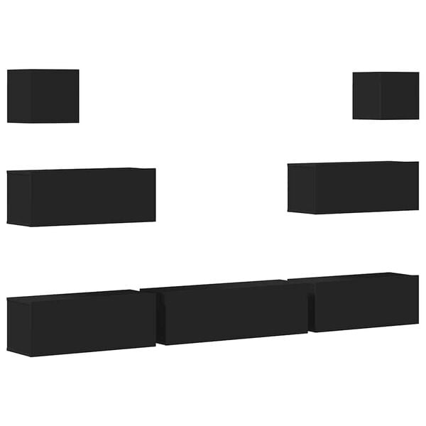 vidaXL 7-delige Tv-meubelset bewerkt hout zwart