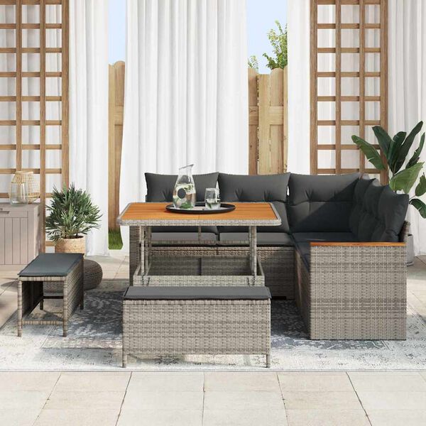 vidaXL Tuinbankenset 8 pcs Grijs poly rattan
