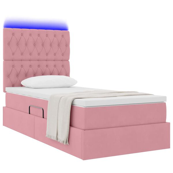 vidaXL Opbergbed met LED met matras met LED Roze 90 x 190 cm Fluweel